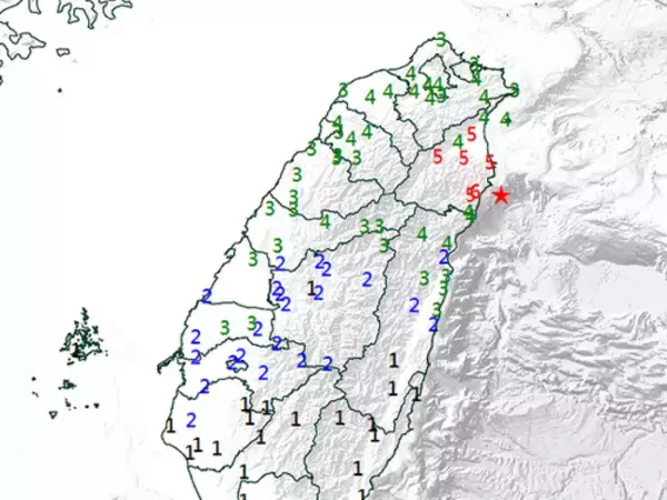 宜蘭で最大震度6  台湾東部海域でM6