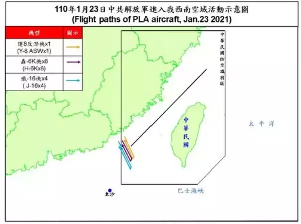 「中国軍機13機、台湾南西の空域に進入  1日として過去4カ月で最多」の画像