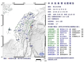 8日夜に東部海域でM5.7　発生から3日間はM5～5.5の余震に注意を＝気象署／台湾
