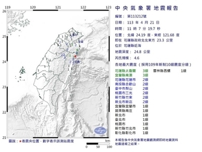 花蓮県近海で地震  花蓮や宜蘭で震度3を観測／台湾