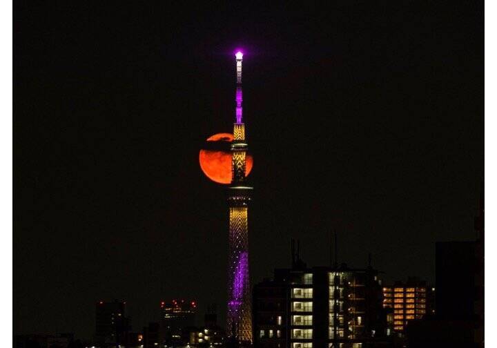 異世界の景色にしか見えない 真っ赤な月を背景にした夜のスカイツリーが幻想的すぎる 年6月14日 エキサイトニュース