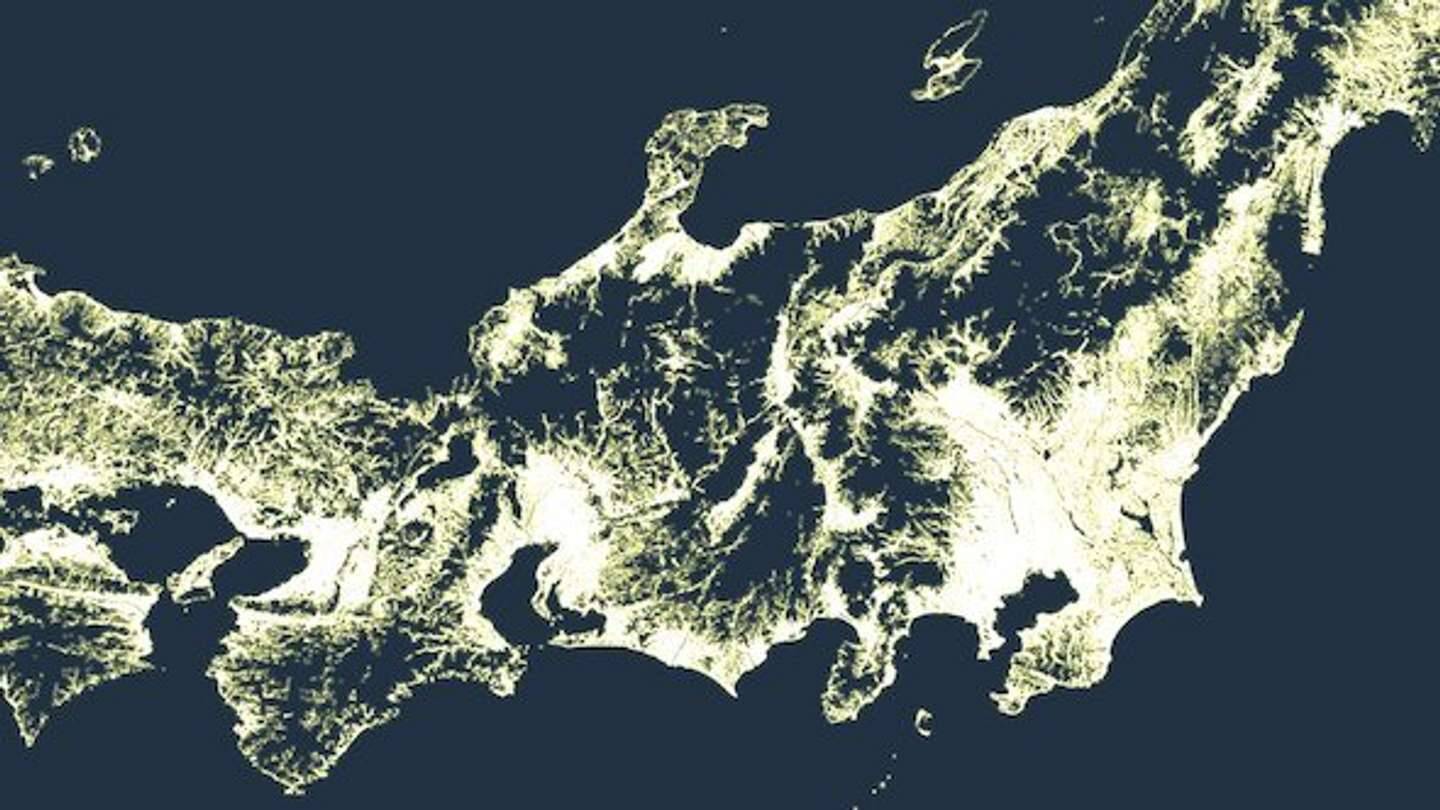 日本って、こんな風になってるんだ　「人が住んでいるところを光らせた地図」が超興味深い