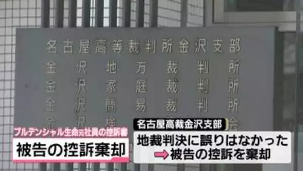 “うその投資話”一審の実刑判決を不服　生保元社員の控訴を棄却　名高裁金沢支部
