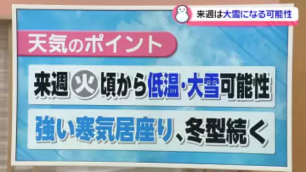 【お天気どうなる】15日は夕方から雨　来週は非常に強い寒気居座り大雪の可能性
