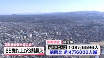 石川県の人口30.8％が65歳以上　国勢調査確定値　小選挙区区割り見直し対象に