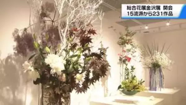 流派超えて“草花の美”競演　｢総合花展金沢展｣が開幕　231人の生け花作品並ぶ