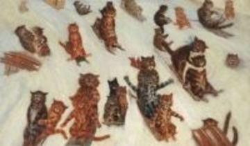 生涯猫を愛したルイス・ウェインが描いた「そり滑りを満喫する猫たち」