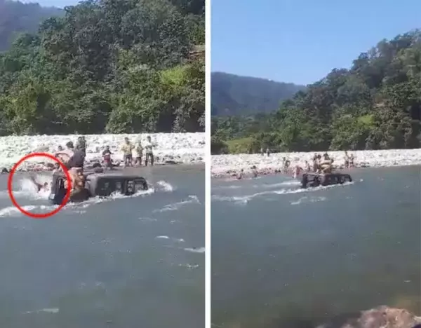 むちゃしやがって...急流をSUVで渡ろうとした若者たちの末路