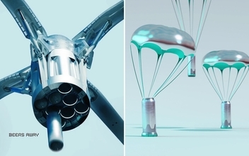 ビール缶配達専用のドローン、ミニパラシュートを使って缶を投下