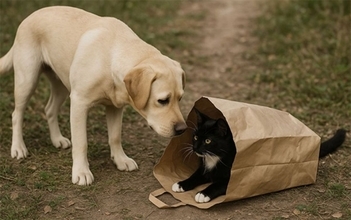 犬が公園に落ちていた紙袋の中から猫を発見、そこから家族になるまでの物語