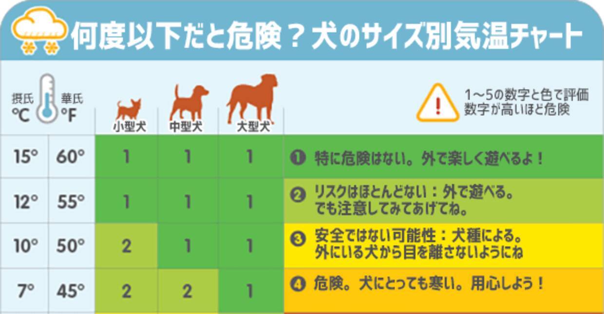 犬は喜び庭かけまわるとは限らない 犬だって寒すぎると危険 犬のサイズ別お散歩気温チャート図 18年1月12日 エキサイトニュース