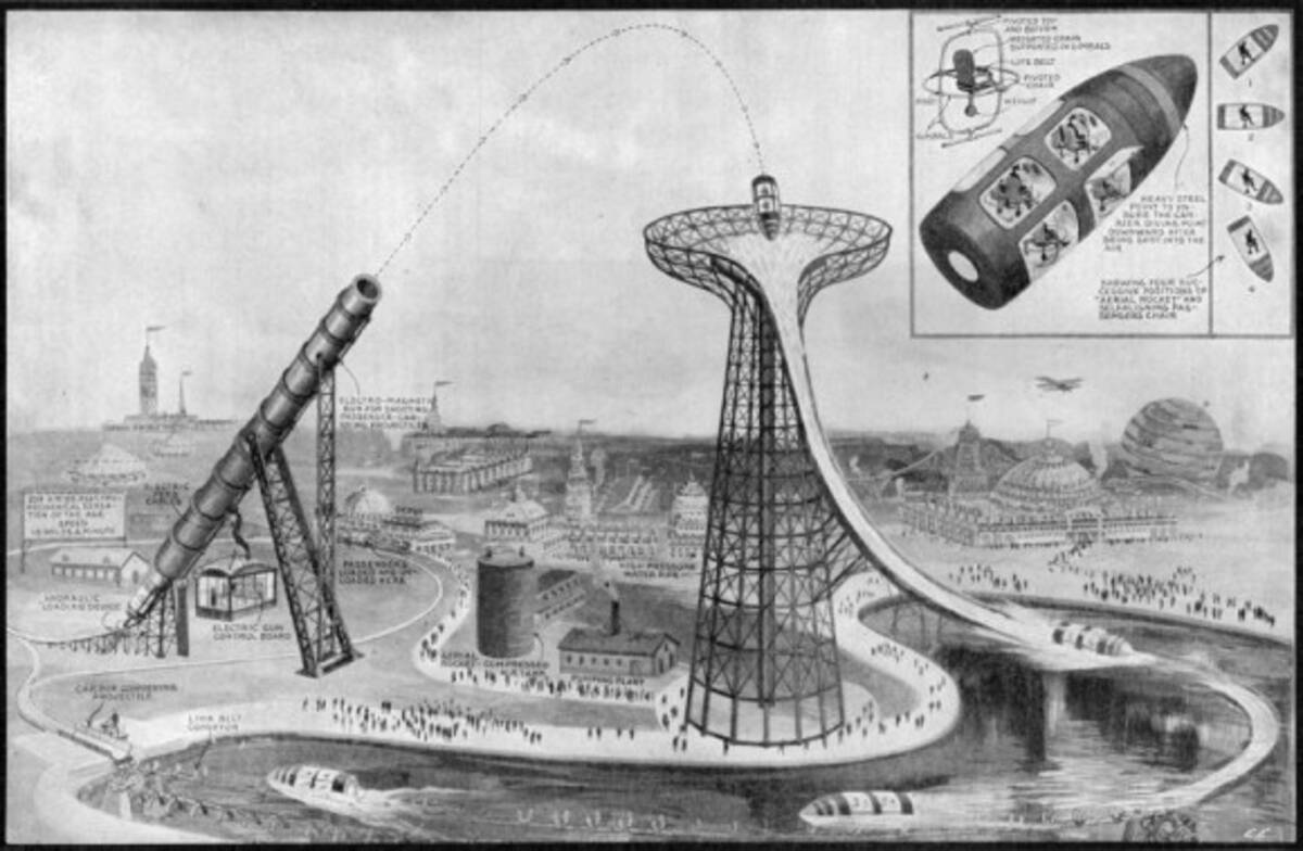 弾丸のようなカプセルに乗って発射され タワーに落下 1919年に構想された遊園地のアトラクション エレクトリック ガン とは 18年1月24日 エキサイトニュース
