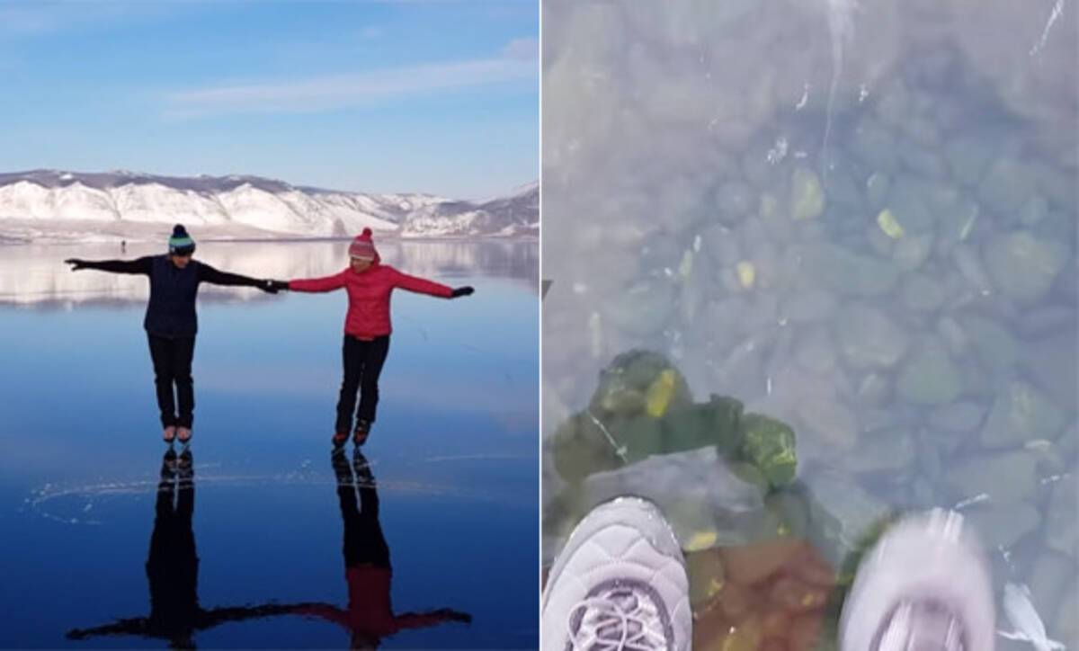 驚きの透明度 凍っているのが嘘みたいに見える バイカル湖でスケート映像 18年2月7日 エキサイトニュース