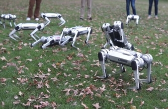 未来のドッグランってこんな感じ？犬型ロボットが9台で芝生の上を駆け回るとかいうSF的光景が展開される
