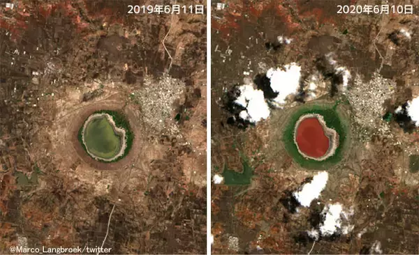 隕石が衝突してできた湖、一夜にして赤く染まるという怪現象が発生（インド）
