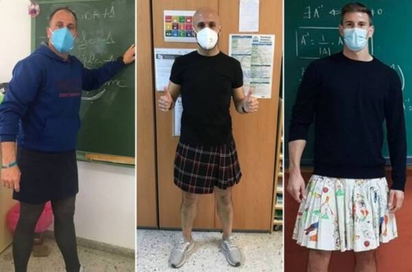 スカートで登校した男子学生を退学にした学校に抗議する為 スカートを着て教壇に立った男性教師たち 2021年6月5日 エキサイトニュース