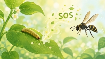 植物はイモムシに食べられそうになるとSOSを発しハチに助けを求める。その仕組みを解明