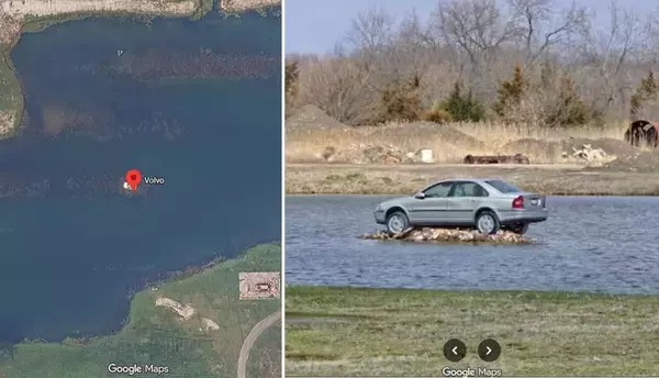 珍百景、湖の中にボルボが鎮座していることから「ボルボ島」と名付けられた小さな島
