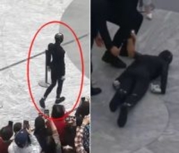 見事な歩きを見せていたヒューマノイドが、観客の前で顔面から倒れる