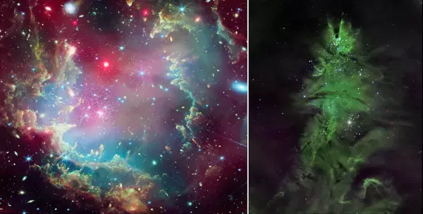 NASAからのクリスマスプレゼントは、宇宙の美しい星団のリースやツリーの写真！