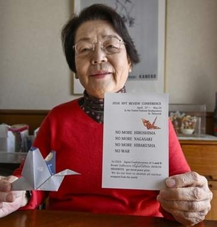 被爆者、一葉に核廃絶の願い込め　NPTで渡米、平和メッセージ