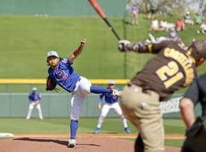 今永、初登板は2回無失点　今井はブルペンで21球