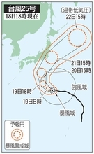 台風影響、連休は荒天恐れ　21日に房総半島上陸可能性