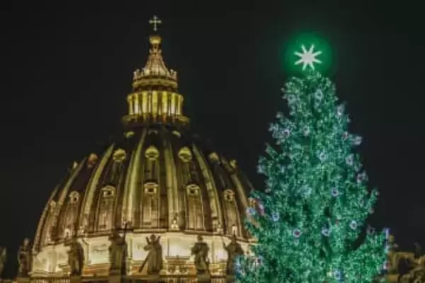 バチカン恒例のツリー点灯　高さ25メートル、広場に歓声