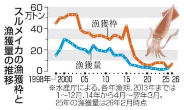 26年のスルメイカ漁獲枠3倍超　水産庁が正式決定