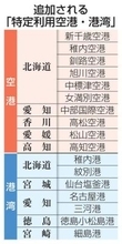 有事利用に17の空港・港追加へ　政府、北海道や愛知など8道県