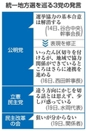 立民、公明の協力「解消」に困惑　来春の統一地方選で方針、修正も