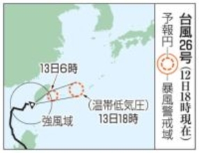 台風影響、土砂災害警戒を　沖縄・奄美、高波も