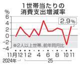 「11月の消費支出2.9％増　2カ月ぶりプラス、食料など」の画像1