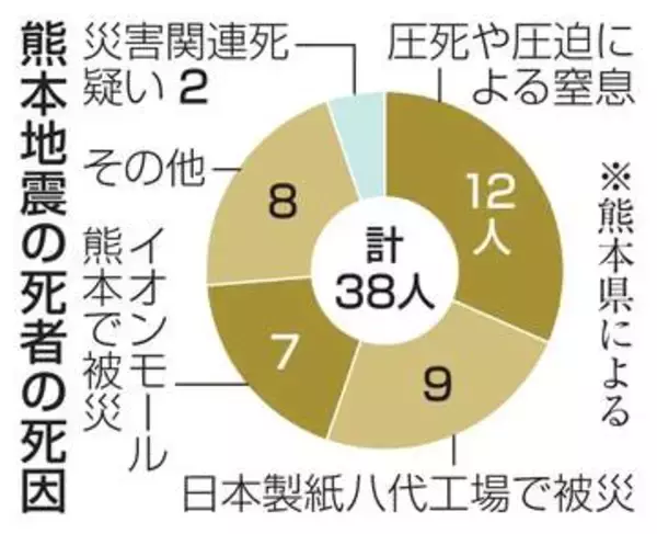 熊本地震死因、6割が圧死と窒息　イオン爆発と煙突倒壊除く