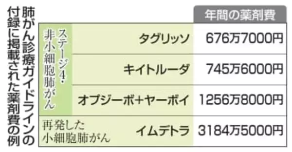 肺がん指針に薬剤費一覧掲載　費用の高額化「医師が認識を」