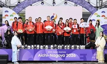 アジア大会、選手団歓迎式典　日本の井上団長「全力尽くす」