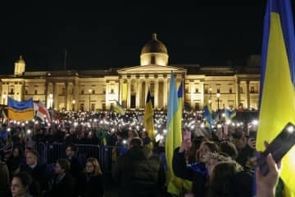 戦争終結願い、ロンドンで集会　ウクライナ避難民ら