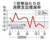 「3月の消費支出2.9％減　昨年度のエンゲル係数は高水準」の画像1
