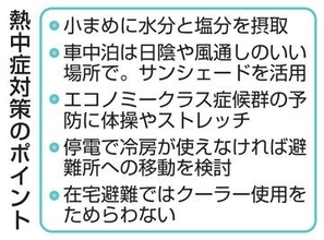 猛暑の避難生活、高リスク　水分小まめに熱中症予防を