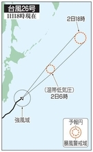 台風26号、日本の東海上へ　温帯低気圧に変わる見通し