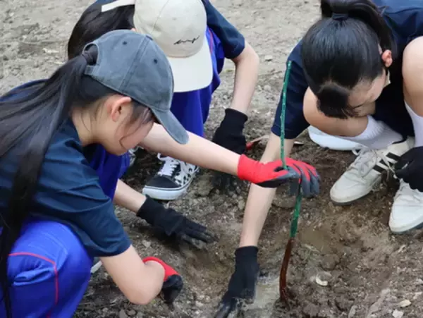 「明治、長野県上田市の「ヘーゼルナッツの森」植樹式に参加」の画像