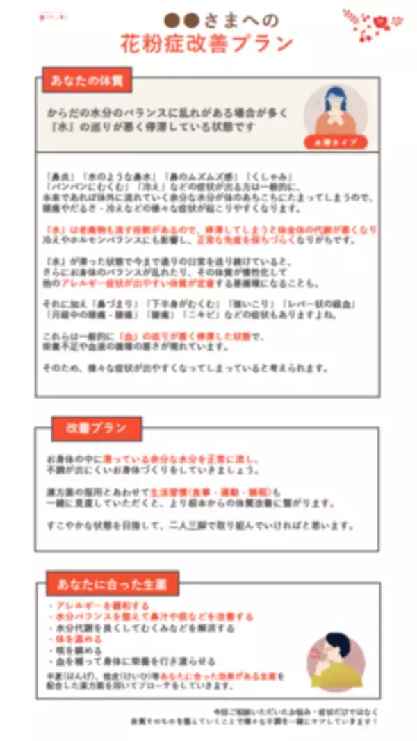 「オンライン漢方サービス『わたし漢方』による 「花粉症改善プログラム」開始」の画像