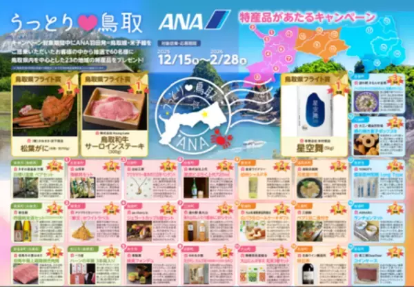 「「うっとり鳥取ANA」鳥取県内中心の特産品が当たるキャンペーン！！」の画像