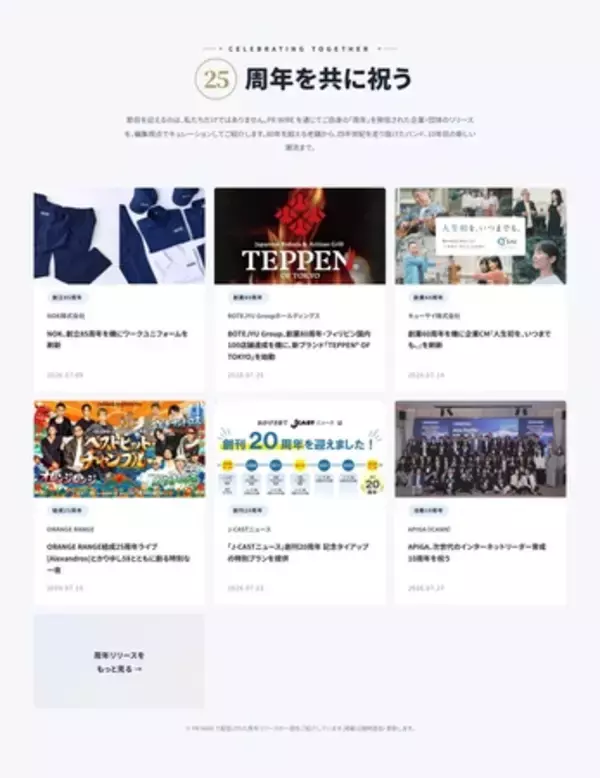 「共同通信PRワイヤー、25周年特設サイトに「周年リリース特集」を公開」の画像
