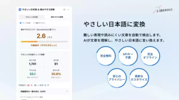 「リベロジック、Webアクセシビリティ支援Chrome拡張「やさしい日本語＆読みやすさ診断」を公開」の画像
