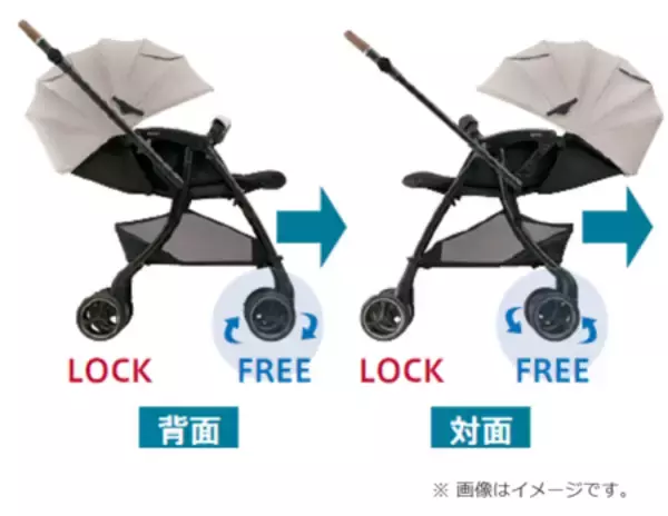 「4輪フリーでスッと真横にスライドできるベビーカー 『ラクーナ クッション フリー プラス AE』新発売」の画像