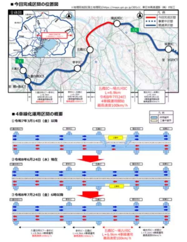 「首都圏中央連絡自動車道の一部区間で4車線運用開始」の画像