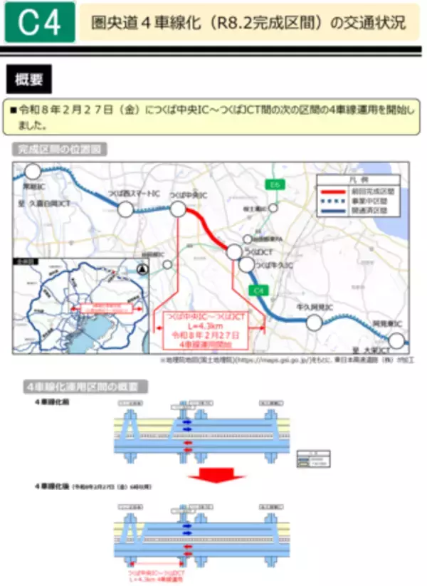 「首都圏中央連絡自動車道の一部区間で4車線運用開始」の画像