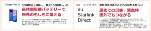 「au Starlink DirectがGoogle Pixelと“いつものスマホで、もしもに備える”『旅先防災案内所』開設！」の画像