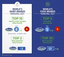 Vinamilkが世界の最も価値ある乳製品ブランドのトップ10になり多くのカテゴリーで業界のエースに加わる